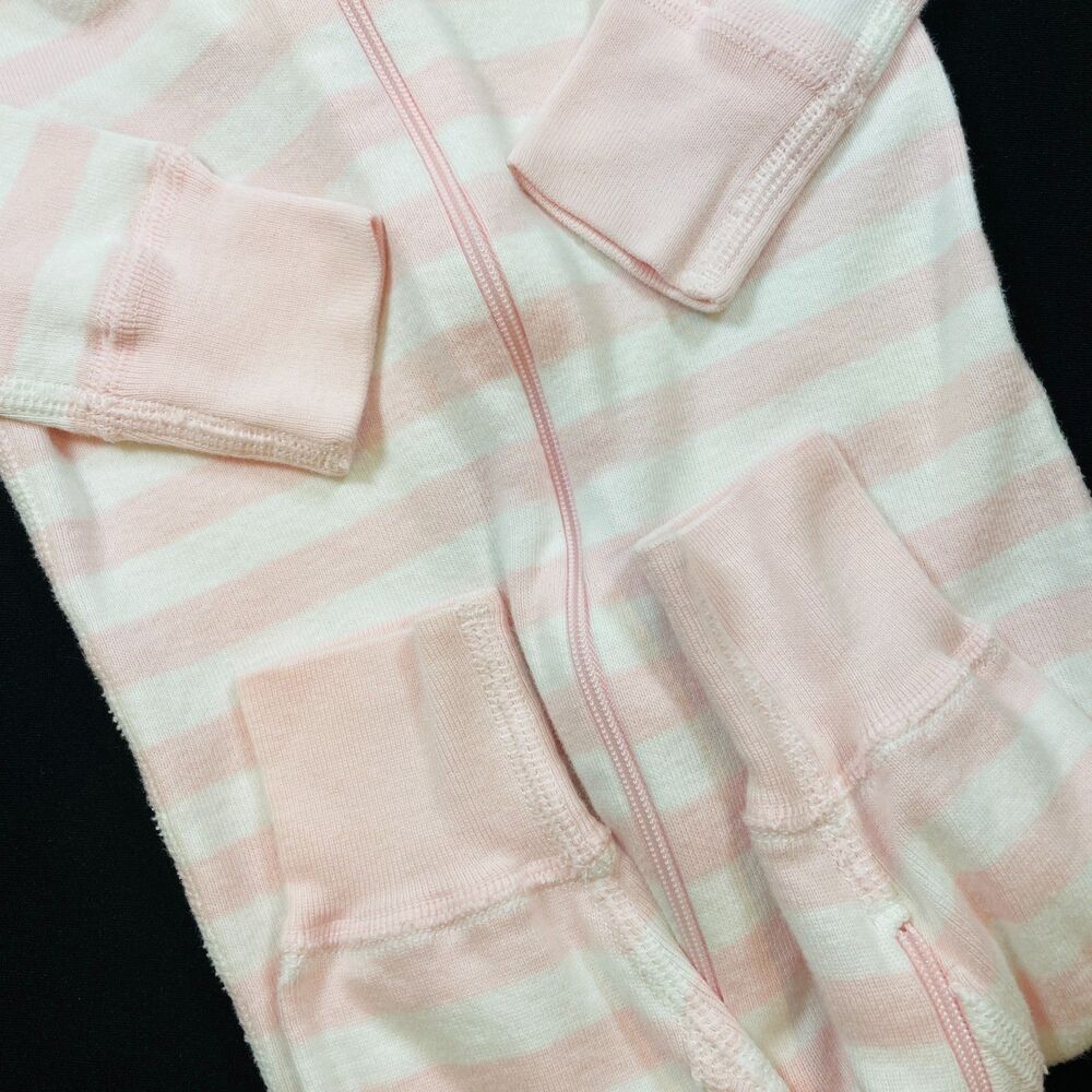 ~ Hanna Andersson Sleeper Pajama 0-6mo Zip Pink White Long Sleeve Organic Cotton - Picture 8 of 11